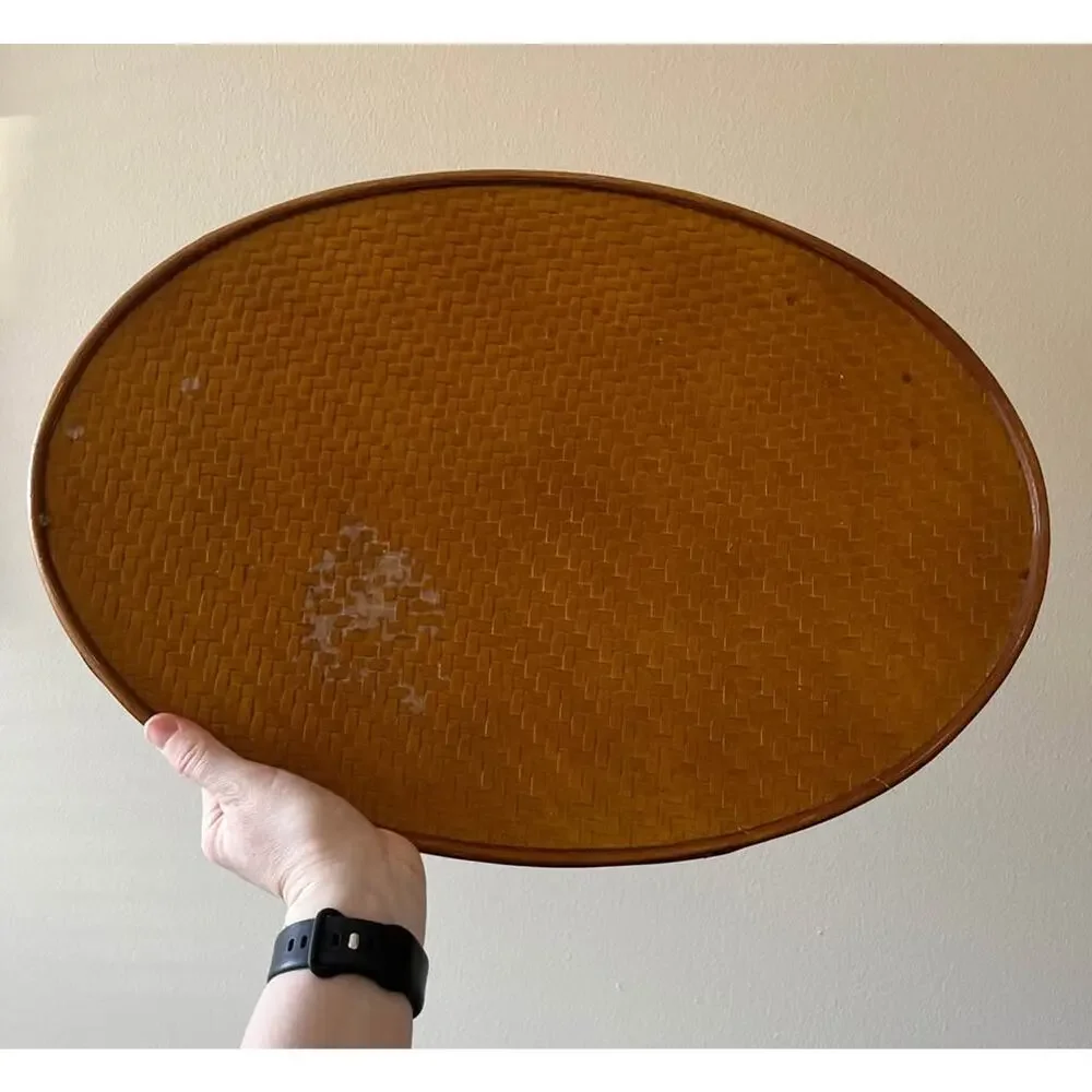 Wooden Oval Tray with Woven Texture